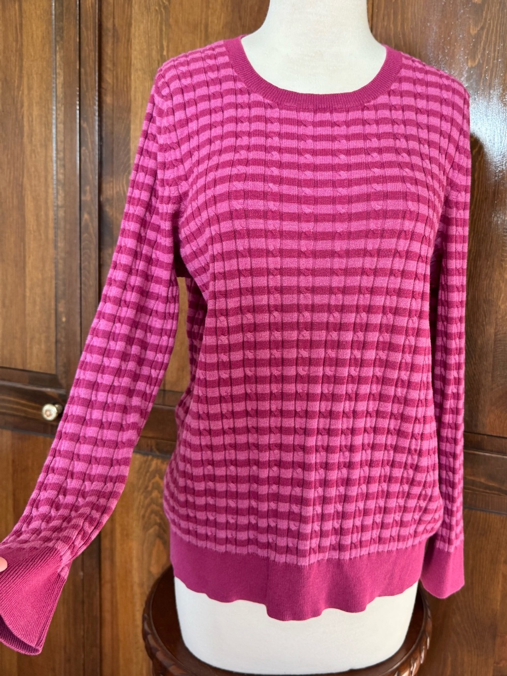 Talbots Pink Striped Wool Blend Long Sleeve Crewneck Knit Sweater 1X